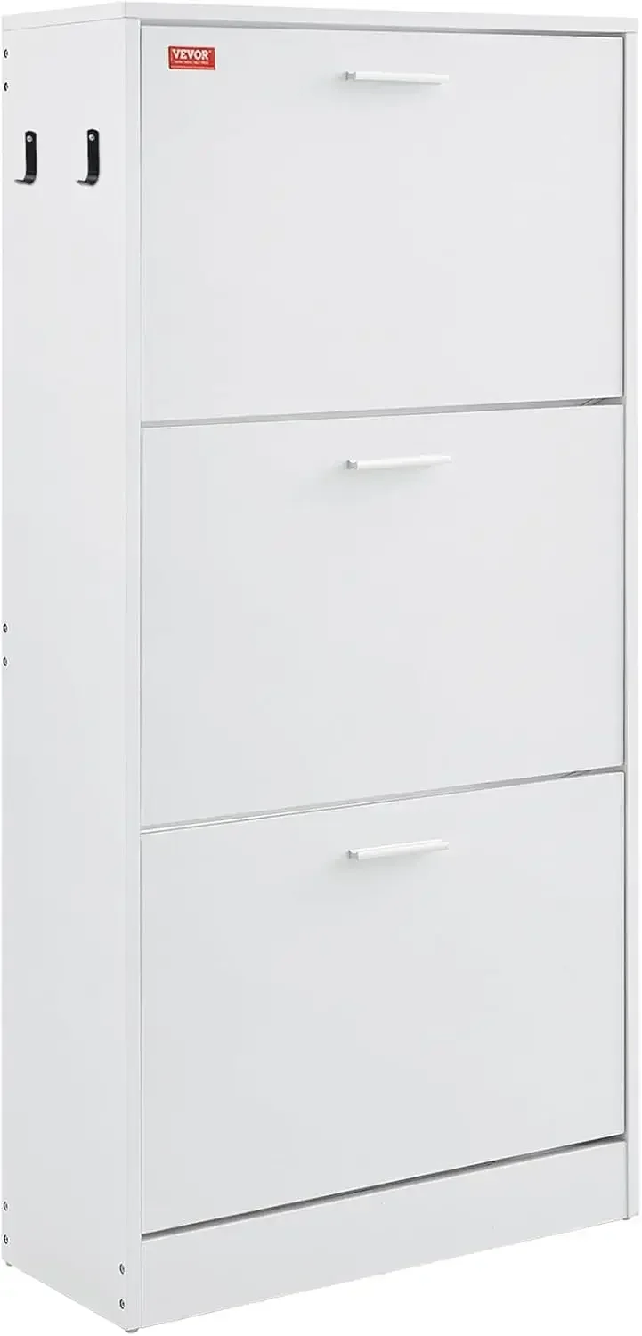 Shoe Cabinet with 3 Flip Drawers, Free Standing Shoe Storage Organizer with Side Hooks for Heels
Shoe Cabinet with 3 Flip Drawers, Free Standing Shoe Storage Organizer with Side Hooks for Heels