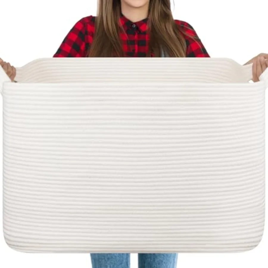 118L Extra Large Blanket Basket, 24.8"x17.7"x16.2" Woven Rope Baskets for Storage, Nursery Blanket Storage for Living Room, Toy
118L Extra Large Blanket Basket, 24.8"x17.7"x16.2" Woven Rope Baskets for Storage, Nursery Blanket Storage for Living Room, Toy