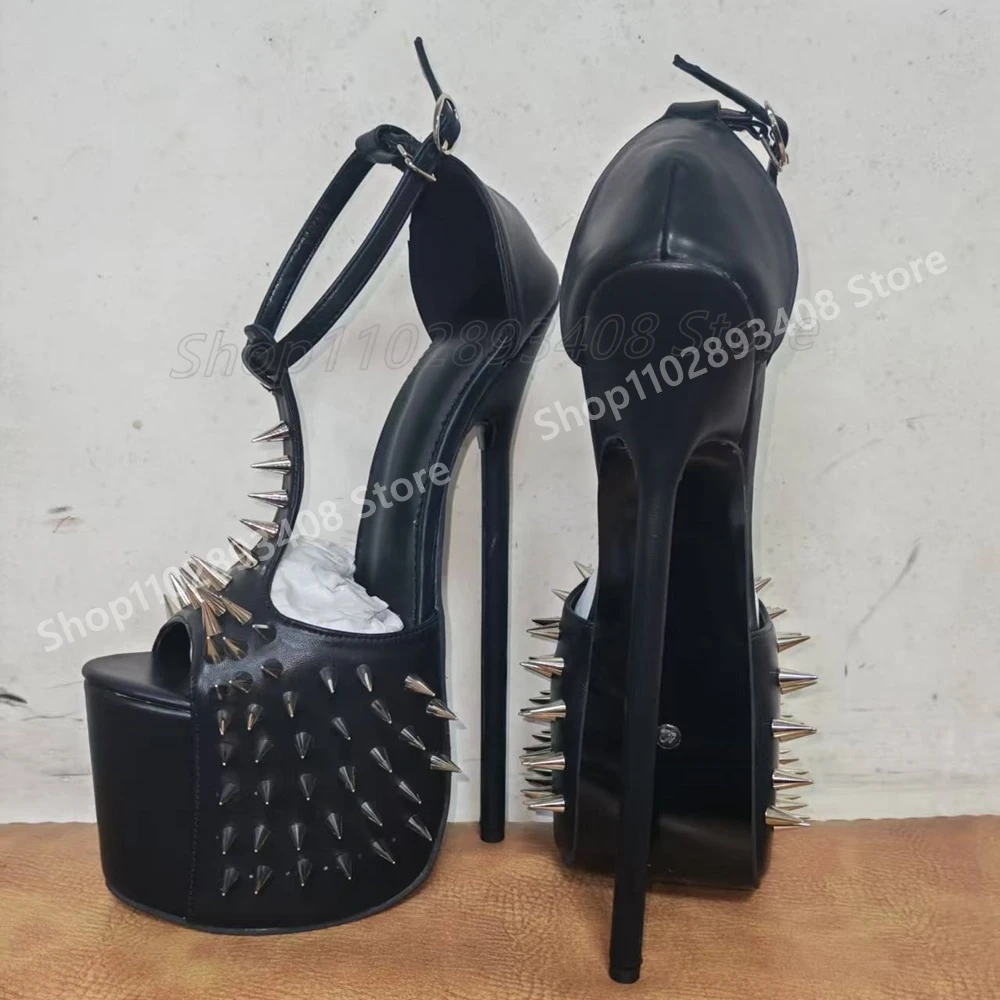 Black Metal Round Rivets Peep Toe Sandals Platform Stiletto High Heel Matte Leather Sexy Women Shoes 2025 Summer Para Mujere 
Black Metal Round Rivets Peep Toe Sandals Platform Stiletto High Heel Matte Leather Sexy Women Shoes 2025 Summer Para Mujere