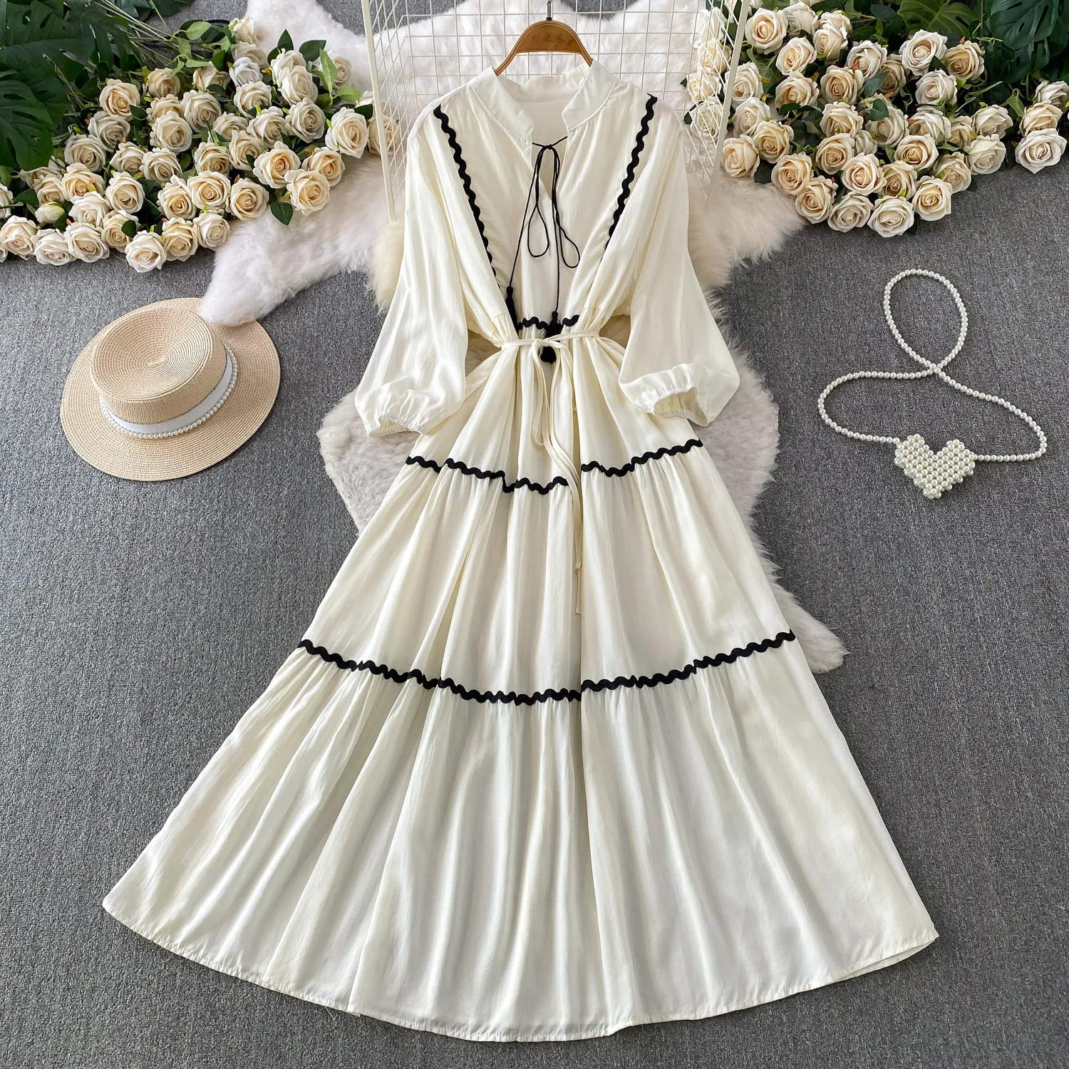 Women's Maxi Dress French Elegant Tie-Neck Puff Sleeve & Belted Waist A-Line Silhouette Summer Long Vestido Female DS509
Women's Maxi Dress French Elegant Tie-Neck Puff Sleeve & Belted Waist A-Line Silhouette Summer Long Vestido Female DS509