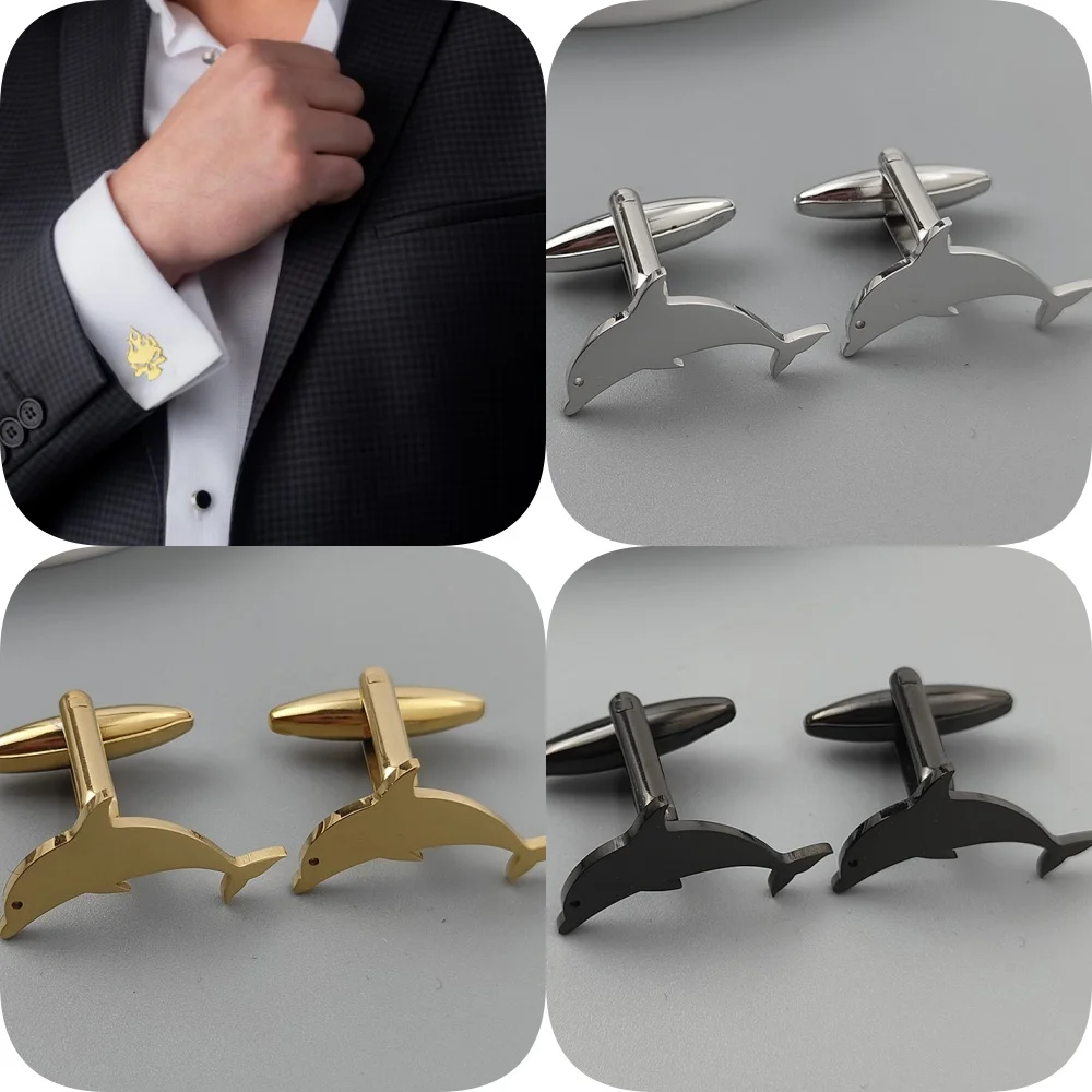 Punk style cute dolphin stainless steel 18K gold-plated cufflinks, silver French shirt buttons, suit wedding accessories
Punk style cute dolphin stainless steel 18K gold-plated cufflinks, silver French shirt buttons, suit wedding accessories