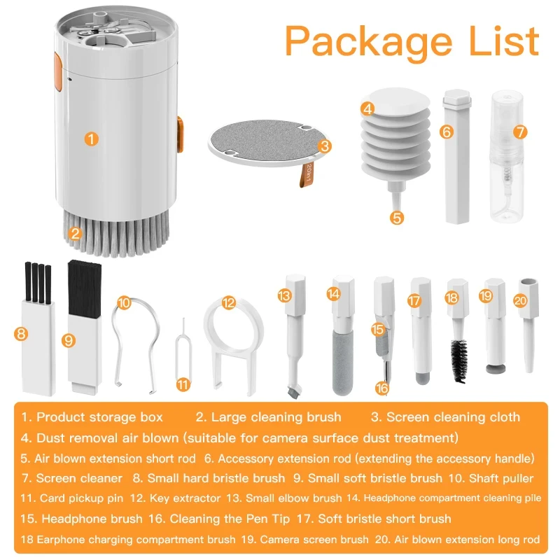20 In 1 Computer Keyboard Mobile Earphones Cleaner Kit Multifunctional Universal Cleaning Tools For Various Electronic Products
20 In 1 Computer Keyboard Mobile Earphones Cleaner Kit Multifunctional Universal Cleaning Tools For Various Electronic Products