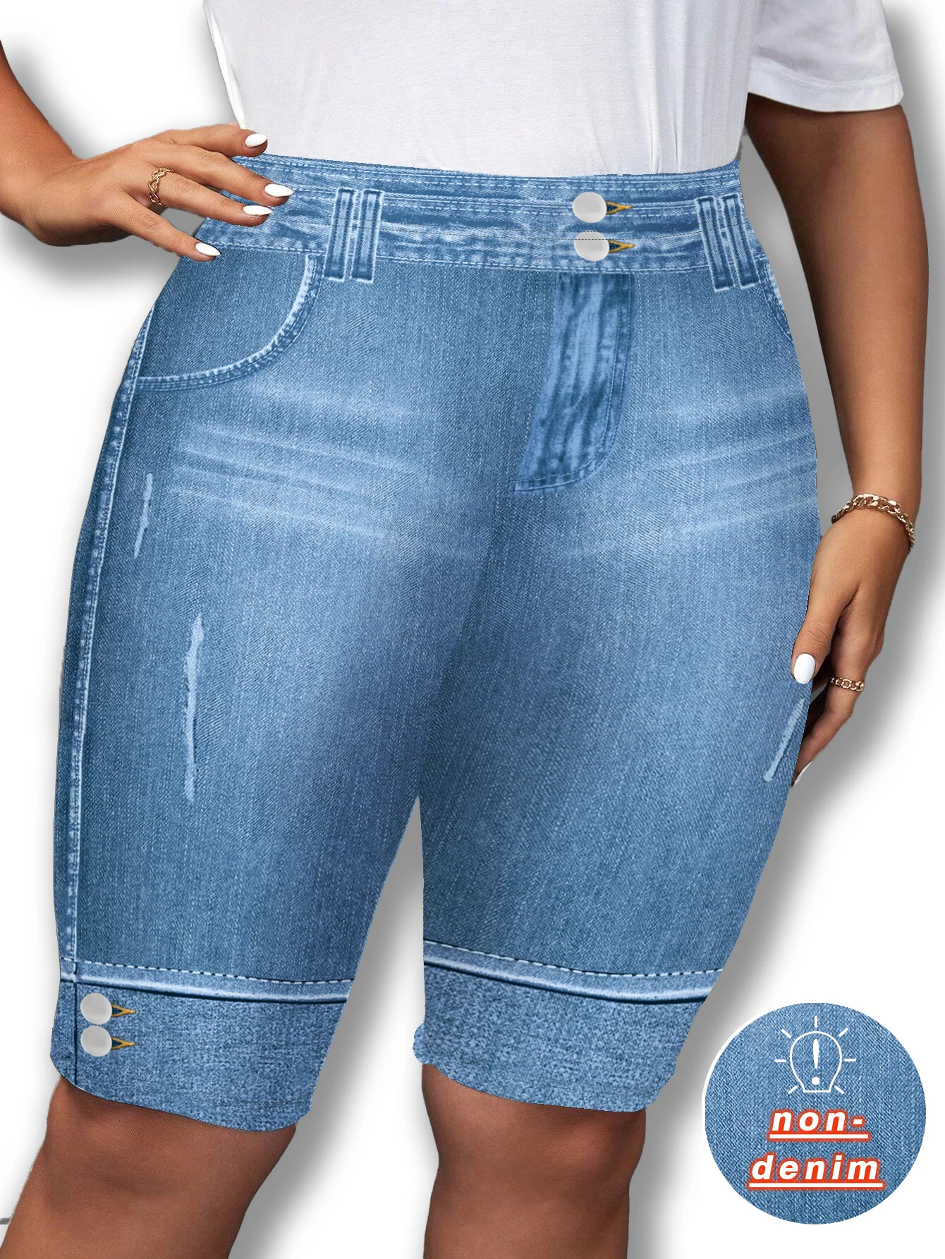 Summer Faux Denim Biker Shorts Plus Size, High Waist Stretchy Knee Length Cycling Shorts, Chic Slim Fit Yoga Bottoms
Summer Faux Denim Biker Shorts Plus Size, High Waist Stretchy Knee Length Cycling Shorts, Chic Slim Fit Yoga Bottoms
