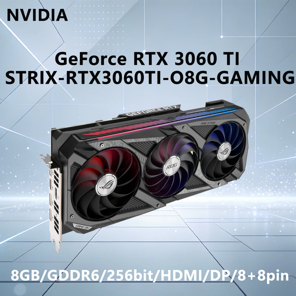 Видеокарта ASUS ROG STRIX RTX 3060 Ti 8 ГБ GDDR6 256-бит, PCI-E 4.0, 8+8pin, HDMI, DP, с тремя вентиляторами
Видеокарта ASUS ROG STRIX RTX 3060 Ti 8 ГБ GDDR6 256-бит, PCI-E 4.0, 8+8pin, HDMI, DP, с тремя вентиляторами
