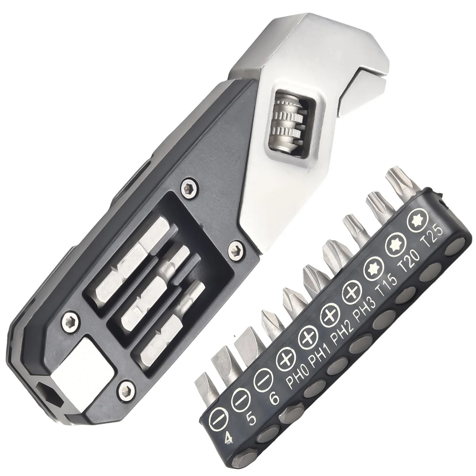 1set Stainless Steel Adjustable Wrench Foldable Pocket Multi Tool Multifunctional Spanner Screwdriver Bits Hand Tools
1set Stainless Steel Adjustable Wrench Foldable Pocket Multi Tool Multifunctional Spanner Screwdriver Bits Hand Tools 