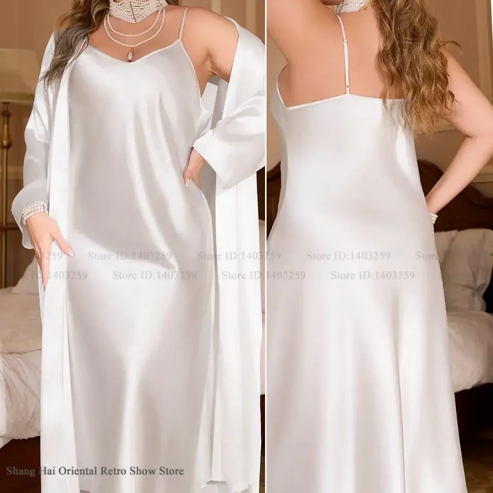 PLUS SIZE White Long Robe Nightgown Set Elegant Ice Silk Sleepwear Home Dressing Gown SEXY Loose Bathrobe Nightdress Lounge Wear
PLUS SIZE White Long Robe Nightgown Set Elegant Ice Silk Sleepwear Home Dressing Gown SEXY Loose Bathrobe Nightdress Lounge Wear