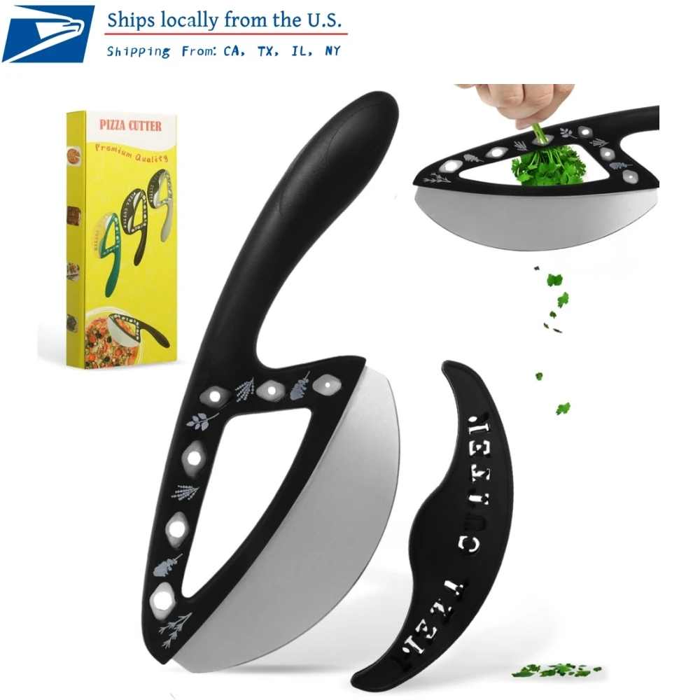 2-in-1 Pizza Cutter Rocker with Herb Stripper, Sharp Steel Blade & Cover, Dishwasher Safe, for Basil, Rosemary & Pizza
2-in-1 Pizza Cutter Rocker with Herb Stripper, Sharp Steel Blade & Cover, Dishwasher Safe, for Basil, Rosemary & Pizza
