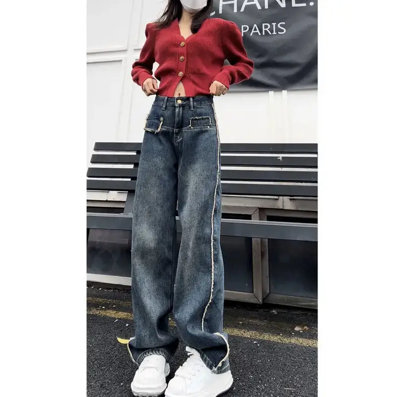 Модные джинсовые брюки с рваной талией, прямые широкие брюки, женские весенние 2024, утягивающие модные джинсы с искусственным дизайном ket
Модные джинсовые брюки с рваной талией, прямые широкие брюки, женские весенние 2024, утягивающие модные джинсы с искусственным дизайном ket