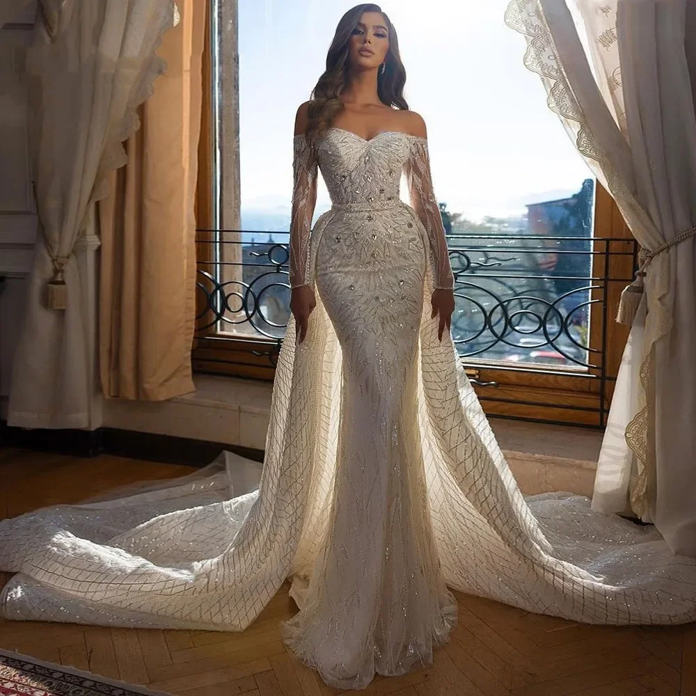 Flavinke Customized Mermaid Wedding Dresses Women Sweetheart Long Sleeves Bridal Gown Crystal Skirt Detachable Train Dresses
Flavinke Customized Mermaid Wedding Dresses Women Sweetheart Long Sleeves Bridal Gown Crystal Skirt Detachable Train Dresses