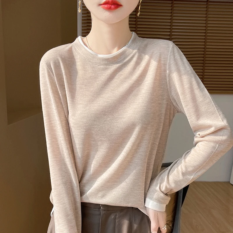ZOCEPT Casual Color Blocking Fake Two-piece Round Neck Long Sleeved T-shirt women's Spring Autumn Thin Coat Knitted Base Shirt
ZOCEPT Casual Color Blocking Fake Two-piece Round Neck Long Sleeved T-shirt women's Spring Autumn Thin Coat Knitted Base Shirt