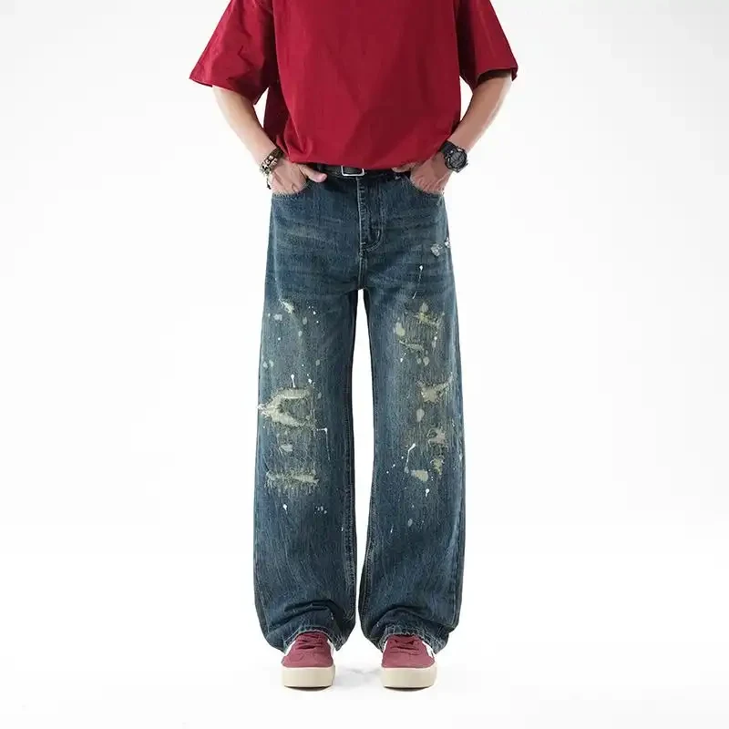 Men's Casual Loose Denim Jeans with Patchwork Design, Retro Washed and Ripped Wide-Leg Streetwear Pants, Breathable Cotton Jeans
Men's Casual Loose Denim Jeans with Patchwork Design, Retro Washed and Ripped Wide-Leg Streetwear Pants, Breathable Cotton Jeans
