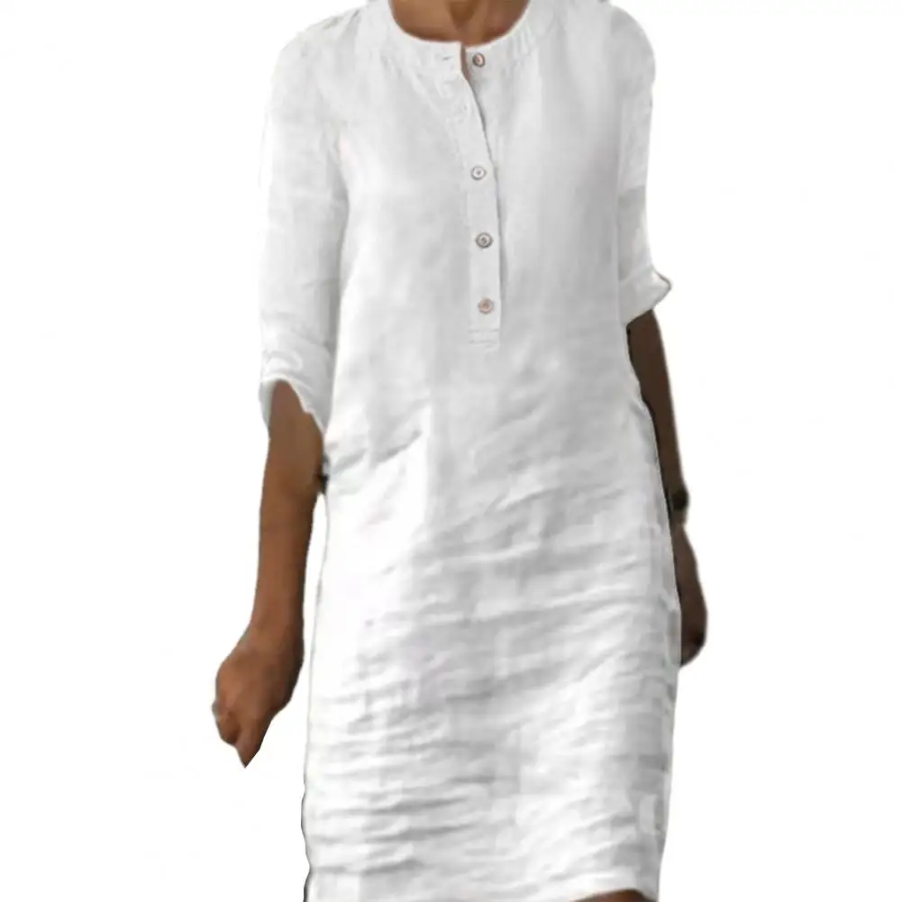 Spring Dress Women Midi Dress Stylish Women's Knee-length Midi Dress with Three Quarter Sleeves Round Neckline Button for Spring
Spring Dress Women Midi Dress Stylish Women's Knee-length Midi Dress with Three Quarter Sleeves Round Neckline Button for Spring