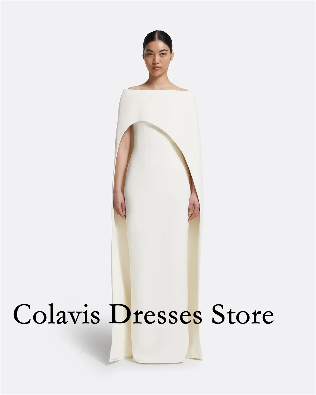 2025 Customized Off the Shoulder Cape Sleeves Ivory Crepe Prom Dresses Evening Dress Women Evening Gowns Formal Party Dress
2025 Customized Off the Shoulder Cape Sleeves Ivory Crepe Prom Dresses Evening Dress Women Evening Gowns Formal Party Dress