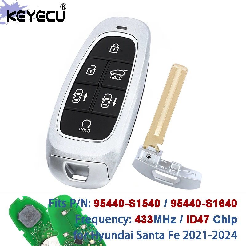 KEYECU PN: 95440-S1540, 95440-S1640 TQ8-FOB-4F44 433 МГц ID47 Чип Смарт-брелок без ключа для Hyundai Santa Fe 2021-2024
KEYECU PN: 95440-S1540, 95440-S1640 TQ8-FOB-4F44 433 МГц ID47 Чип Смарт-брелок без ключа для Hyundai Santa Fe 2021-2024