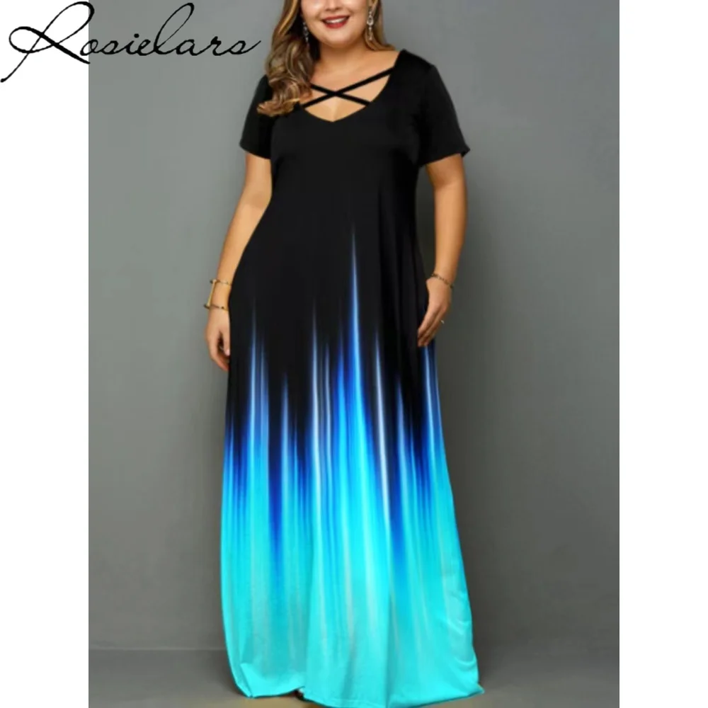Women Clothing Black Maxi Dress Gradient Print Sexy V-neck Short Sleeve Plus Size Long Dresses 2023 Summer Streetwear 5XL 4XL
Women Clothing Black Maxi Dress Gradient Print Sexy V-neck Short Sleeve Plus Size Long Dresses 2023 Summer Streetwear 5XL 4XL