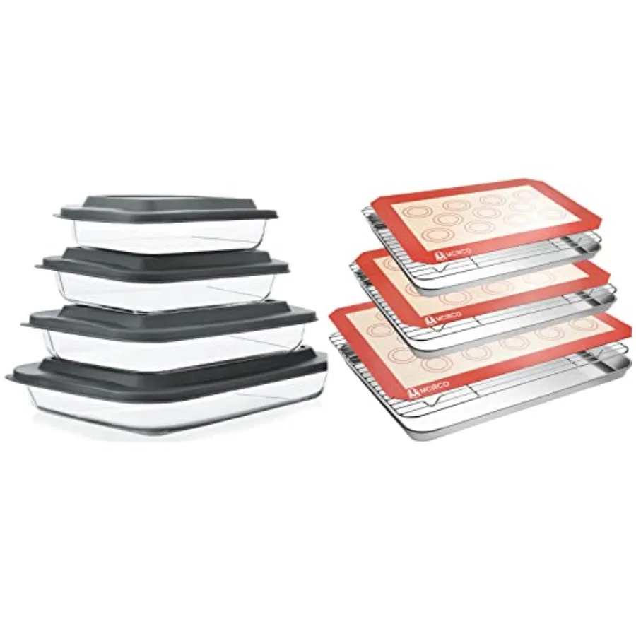 Набор из 8 стеклянных форм для выпечки с крышками, 9-ми секционный набор противней из нержавеющей стали с решеткой для охлаждения и силиконовым ковриком для выпечки, для выпечки
Набор из 8 стеклянных форм для выпечки с крышками, 9-ми секционный набор противней из нержавеющей стали с решеткой для охлаждения и силиконовым ковриком для выпечки, для выпечки