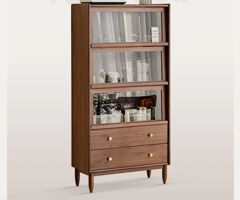 *TV cabinet, black walnut sliding door, vertical cabinet, household storage display against the wall
*TV cabinet, black walnut sliding door, vertical cabinet, household storage display against the wall