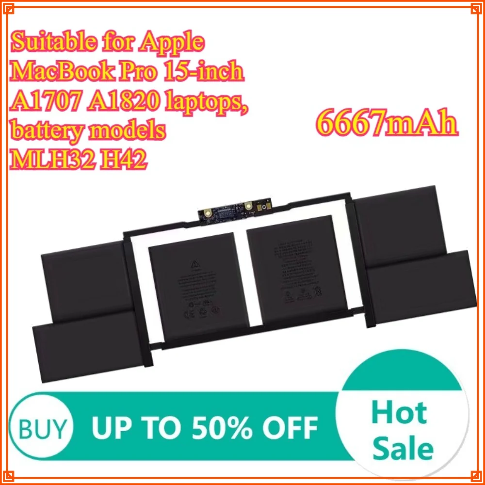 6667mAh Suitable for Apple MacBook Pro 15-inch A1707 A1820 Laptops Battery MLH32 H42
6667mAh Suitable for Apple MacBook Pro 15-inch A1707 A1820 Laptops Battery MLH32 H42