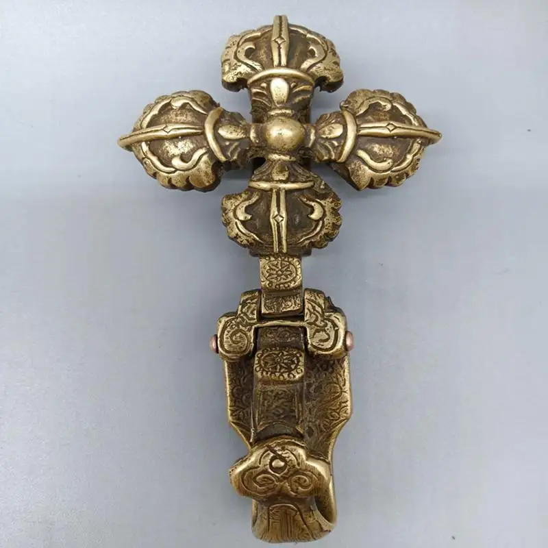 Exquisite Antique Inlaid Copper Four Corners Cross Vajra Belt Buckle Ornament
Exquisite Antique Inlaid Copper Four Corners Cross Vajra Belt Buckle Ornament
