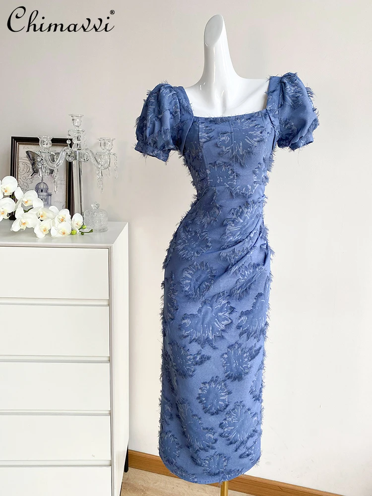 French Retro Blue Short Sleeve Dress Women 2024 Summer Tassel Square Collar Lantern Sleeve High Waist Sheath Bodycon Dresses
French Retro Blue Short Sleeve Dress Women 2024 Summer Tassel Square Collar Lantern Sleeve High Waist Sheath Bodycon Dresses