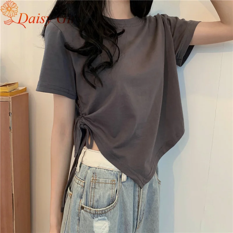 New Aummer Small Versatile Student Hot Girl Solid Color Round Neck Top Iirregular Drawstring Short Sleeve T-shirt
New Aummer Small Versatile Student Hot Girl Solid Color Round Neck Top Iirregular Drawstring Short Sleeve T-shirt