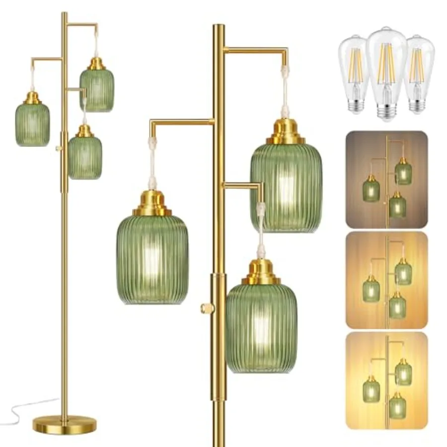 Dimmable Gold Floor Lamp for Living Room- 3 Light Green Glass Floor Lamps Vintage Brass Tree Floor Lamps with 3X 6W LED Bulbs M
Dimmable Gold Floor Lamp for Living Room- 3 Light Green Glass Floor Lamps Vintage Brass Tree Floor Lamps with 3X 6W LED Bulbs M