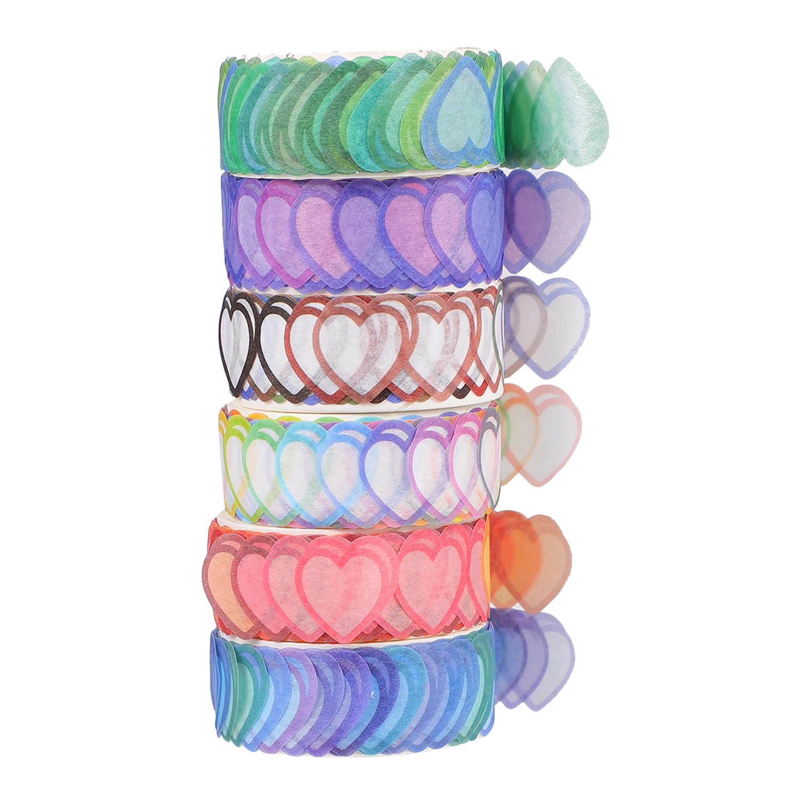 6 Rolls Heart Shape Washi Tapes Decorative Crafts Scrapbook Supplies Lightweight Pocket Size Beautiful Tape for Packaging
6 Rolls Heart Shape Washi Tapes Decorative Crafts Scrapbook Supplies Lightweight Pocket Size Beautiful Tape for Packaging