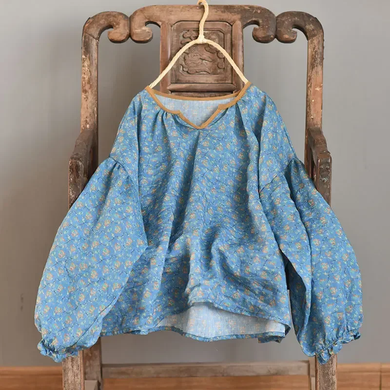 Women Lantern Sleeve Ramie Shirts Tops Ladies Vintage Ramie Blouse Female Printed V Neck Shirt 2022 Spring summer
Women Lantern Sleeve Ramie Shirts Tops Ladies Vintage Ramie Blouse Female Printed V Neck Shirt 2022 Spring summer