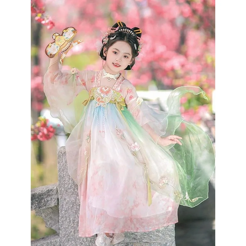 Spring and summer girls pink and green chest-length skirt, national style embroidered super immortal ancient Chinese style dress
Spring and summer girls pink and green chest-length skirt, national style embroidered super immortal ancient Chinese style dress