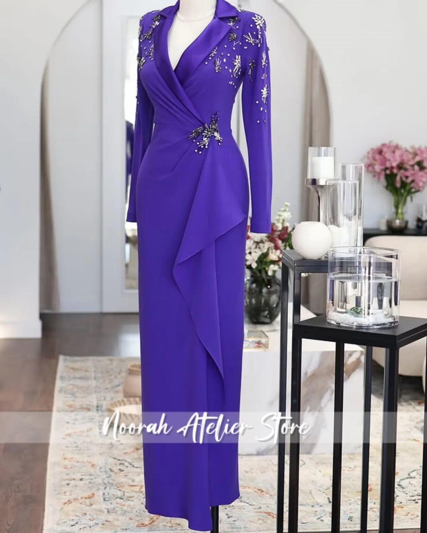 New Purple V N Long Sleeves Saudi Arabia Luxury Evening Dresses 2025 Peplum Wedding Dresses فساتين سهرة Customized
New Purple V N Long Sleeves Saudi Arabia Luxury Evening Dresses 2025 Peplum Wedding Dresses فساتين سهرة Customized