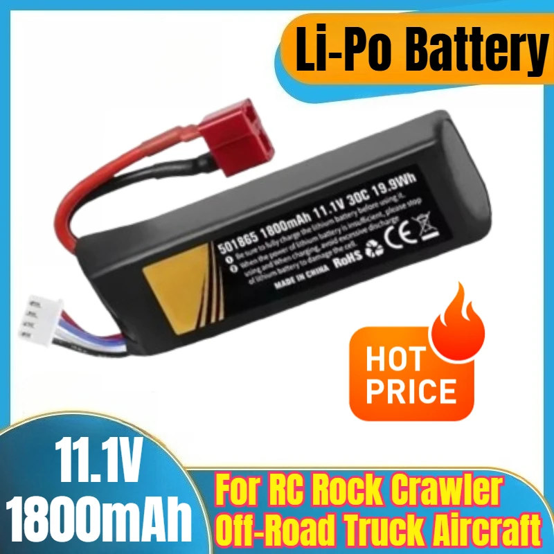 11.1V 1800mAh Li-Po Battery for RC Rock Crawler Off-Road Truck Aircraft 4WD Car - High Discharge 30C Rechargeable with T-Plug
11.1V 1800mAh Li-Po Battery for RC Rock Crawler Off-Road Truck Aircraft 4WD Car - High Discharge 30C Rechargeable with T-Plug
