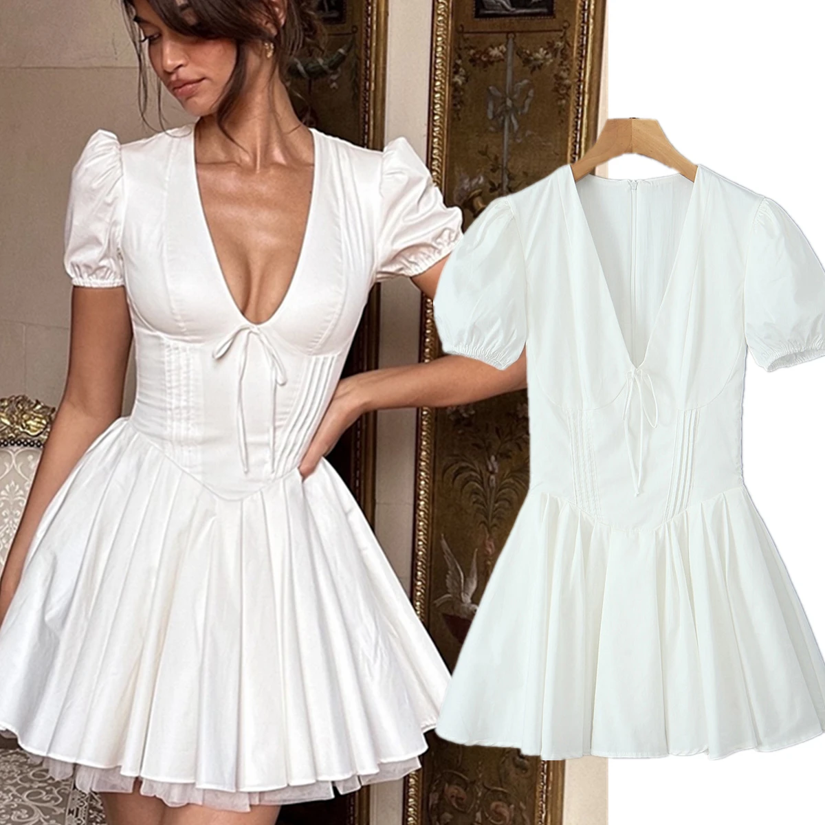 Withered French Fashion V-neck Mini Dress Fashionable Dress Women And Elegant White Minimalist Slim Fit Vestidos
Withered French Fashion V-neck Mini Dress Fashionable Dress Women And Elegant White Minimalist Slim Fit Vestidos