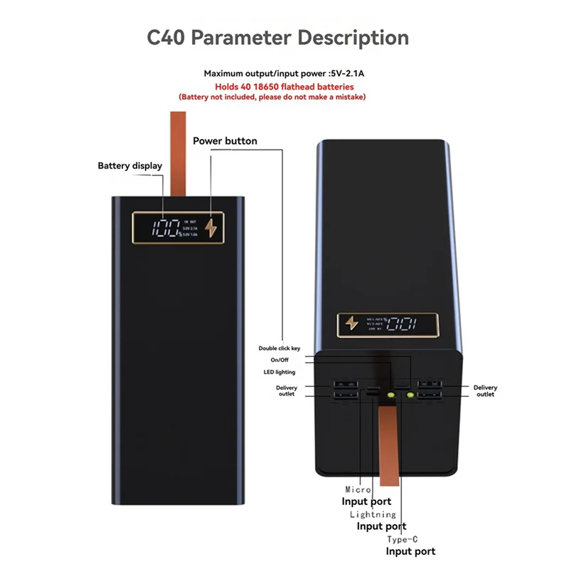 TKOH-DIY Power Case Box 40X18650 Battery Pack With LED Lighting And Advanced Charging Protocols Detachable Battery Case
TKOH-DIY Power Case Box 40X18650 Battery Pack With LED Lighting And Advanced Charging Protocols Detachable Battery Case