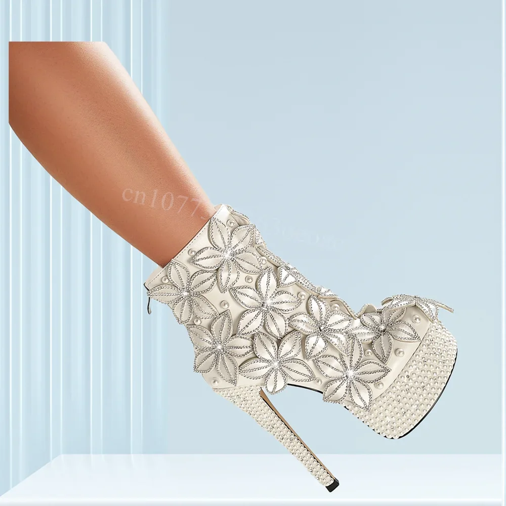 Crystal Flower Ankle Boots Platform Silver Sexy Shoes for Women Thin High Heels Fashion Walking Shoes 2025 Zapatos Para Mujere
Crystal Flower Ankle Boots Platform Silver Sexy Shoes for Women Thin High Heels Fashion Walking Shoes 2025 Zapatos Para Mujere