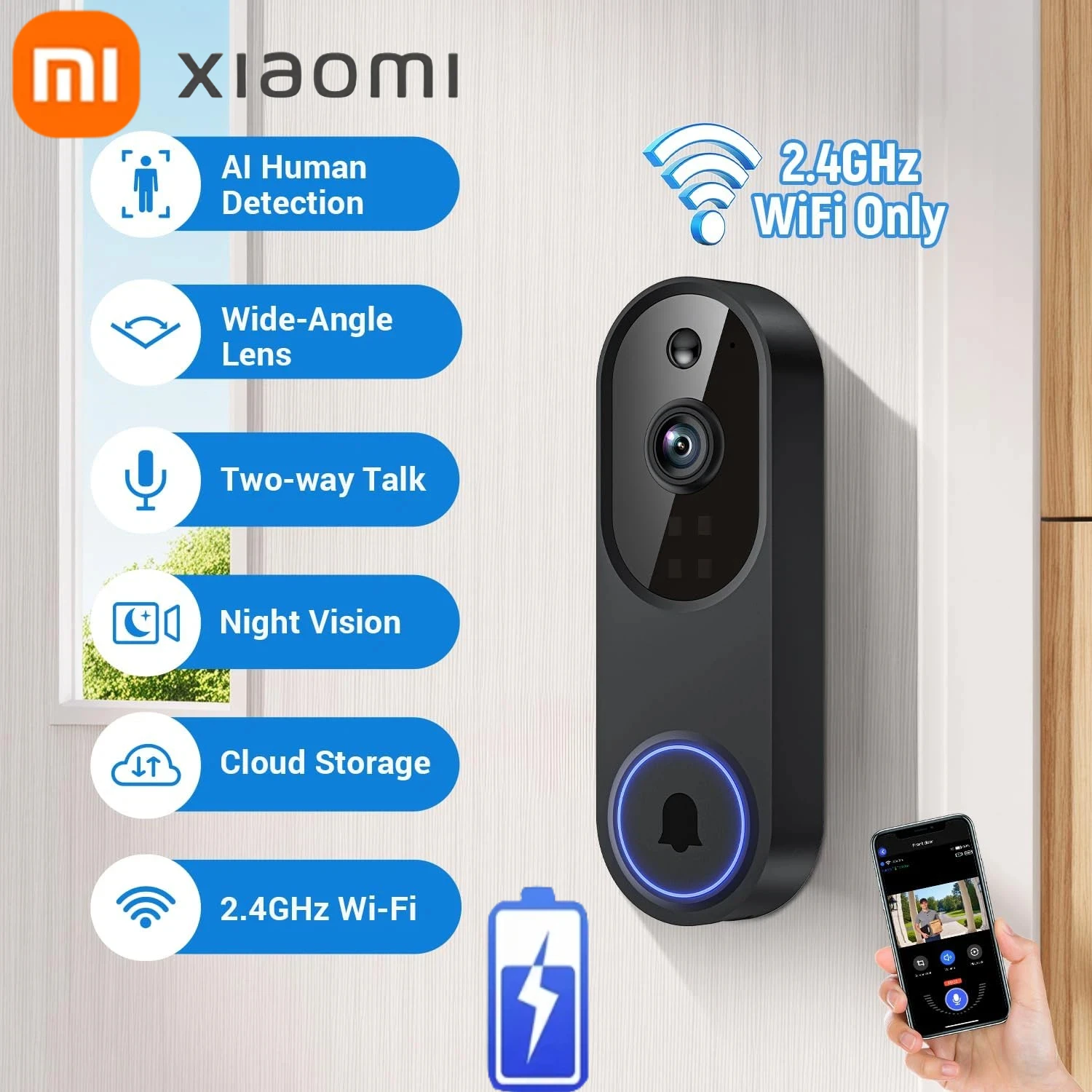 Xiaomi 1080P Wireless Video Doorbell Camera HD 2.4G WiFi Smart Doorbell Battery With Night Vision 2-Way Talk &Motion Detection
Xiaomi 1080P Wireless Video Doorbell Camera HD 2.4G WiFi Smart Doorbell Battery With Night Vision 2-Way Talk &Motion Detection