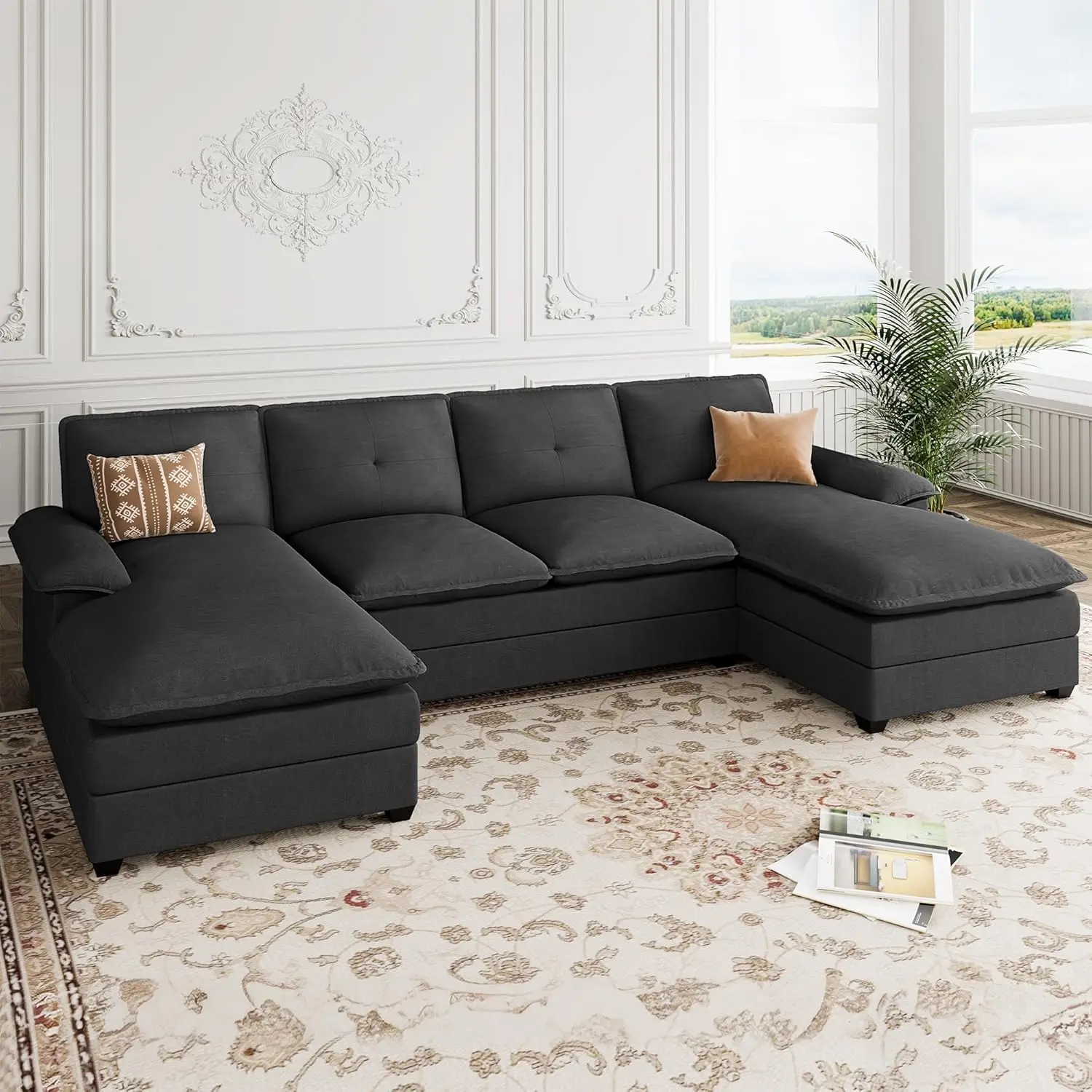 '110 Sectional Couches, 4-Seat U Shaped Sofa with Double Chaise, Modular Sleeper, Thick Cushion, Soft Backrest, Black'
'110 Sectional Couches, 4-Seat U Shaped Sofa with Double Chaise, Modular Sleeper, Thick Cushion, Soft Backrest, Black'
