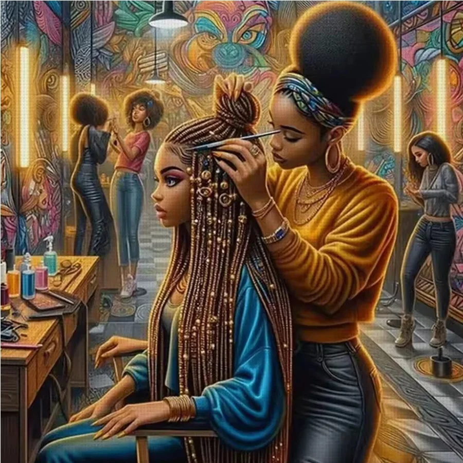 Street Salon diamond painting African girls do makeup and styling Cross Stitch Kit 5D DIY diamond embroidery mosaic home decor
Street Salon diamond painting African girls do makeup and styling Cross Stitch Kit 5D DIY diamond embroidery mosaic home decor