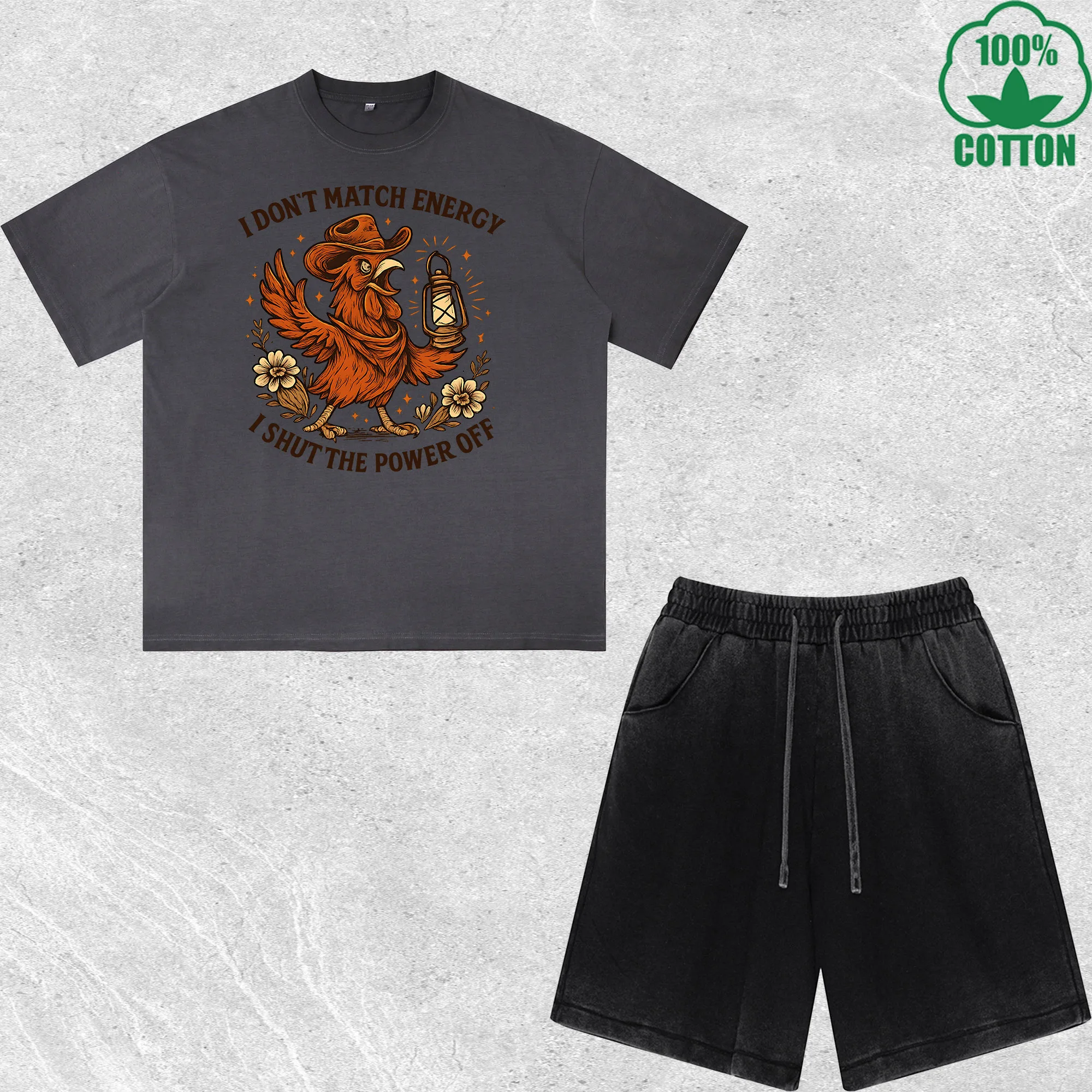 Power Off Printed Dirty Wash T-Shirt Shorts Set Multicolor Combo Loose Trendy Fashionable 100%Cotton
Power Off Printed Dirty Wash T-Shirt Shorts Set Multicolor Combo Loose Trendy Fashionable 100%Cotton