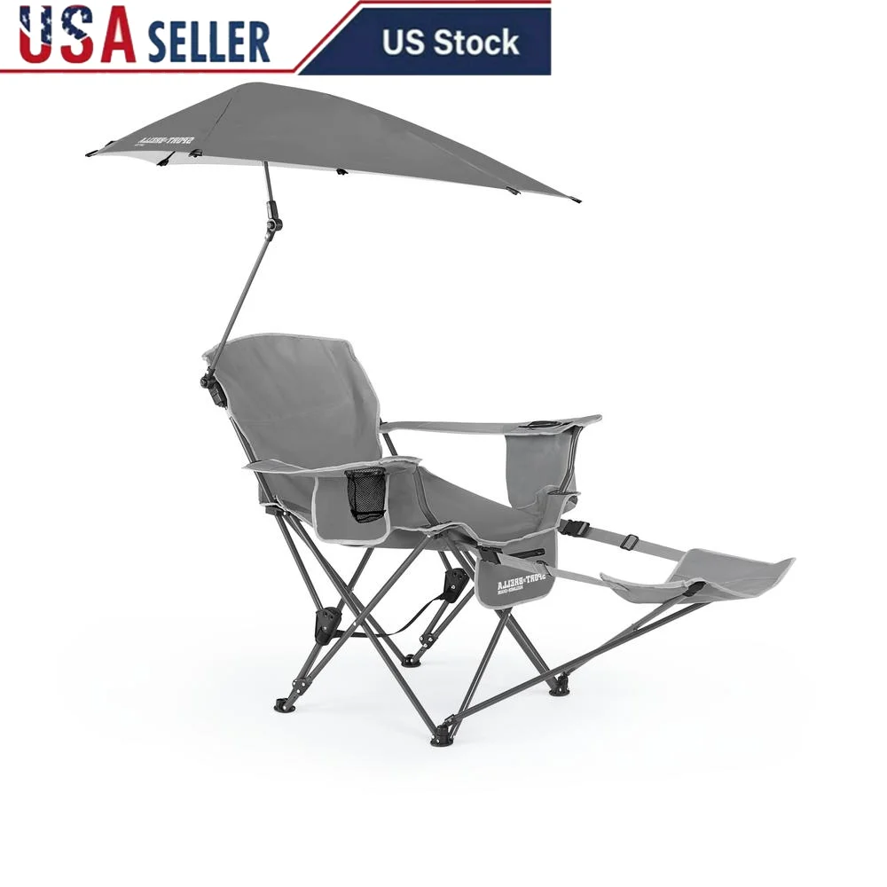 Grey Camping Chair with Sun Shade Clamp Adjustable Recliner 3-Position Umbrella Cup Holder Insulated Pocket Outdoor Chair 250lb
Grey Camping Chair with Sun Shade Clamp Adjustable Recliner 3-Position Umbrella Cup Holder Insulated Pocket Outdoor Chair 250lb