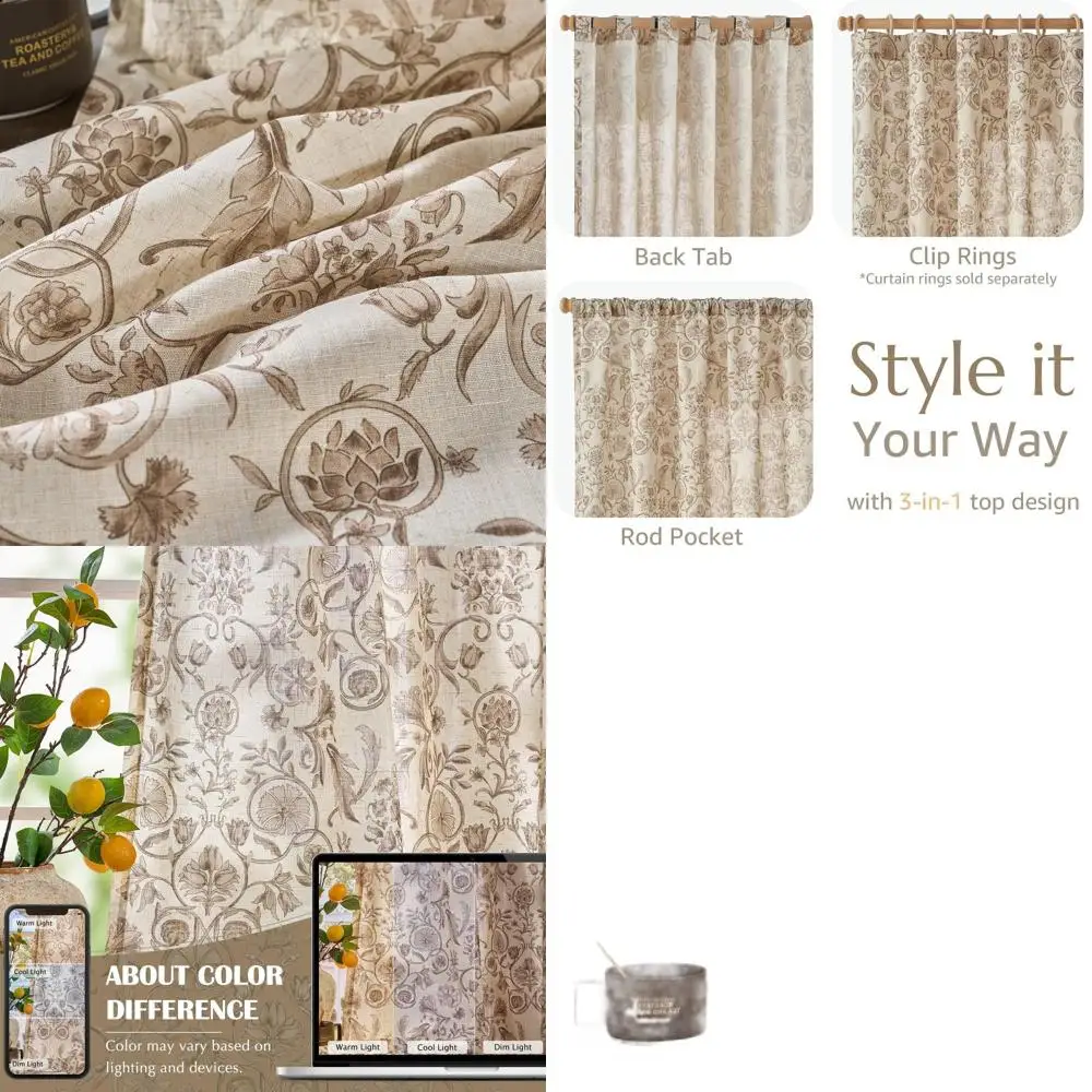 Vintage Taupe & Beige Linen Floral Curtains, 96 Light Filtering, Back Tab, 2-Panel Set for Living Room
Vintage Taupe & Beige Linen Floral Curtains, 96 Light Filtering, Back Tab, 2-Panel Set for Living Room