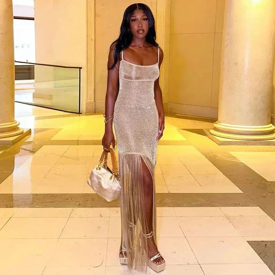 Shiny Tassel Sexy Bodycon Maxi Dress for Women Fashion Backless Sleeveless Slim Gown Club Party Long Evening Dresses
Shiny Tassel Sexy Bodycon Maxi Dress for Women Fashion Backless Sleeveless Slim Gown Club Party Long Evening Dresses