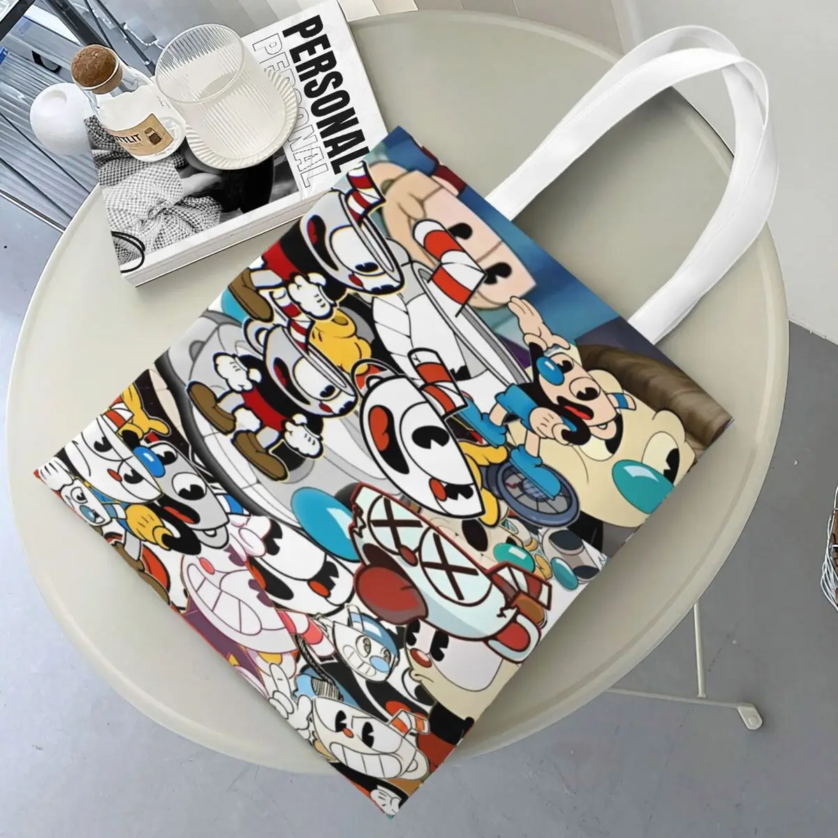 Сумки-тоут Cuphead, женская сумка, парусиновая сумка на плечо для колледжа, сумка для покупок с принтом 
Сумки-тоут Cuphead, женская сумка, парусиновая сумка на плечо для колледжа, сумка для покупок с принтом