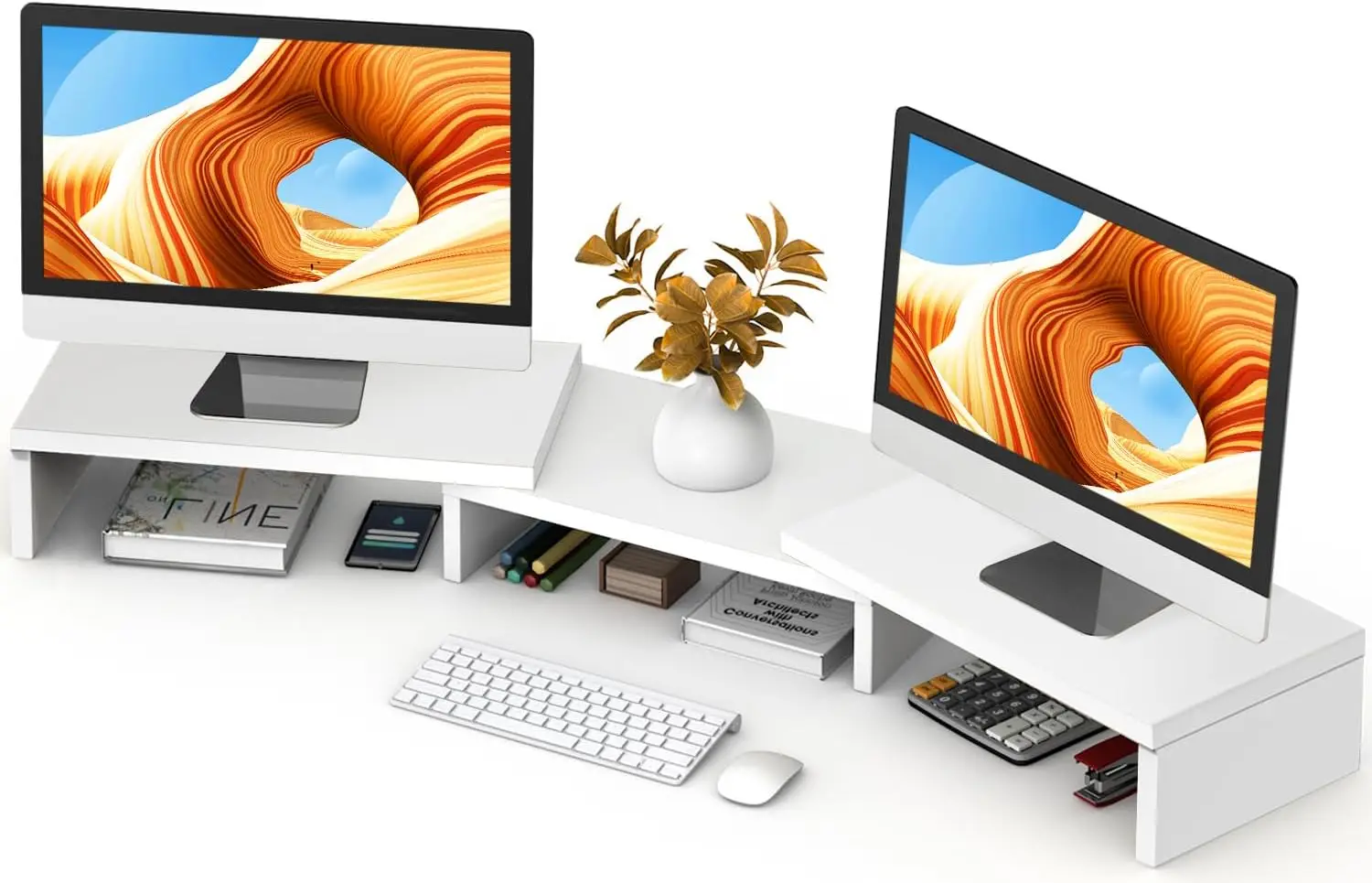Extra Long Dual Monitor Stand Riser, Adjustable 30.7-43.3" Desktop Organizer, Holds 44 lbs, White
Extra Long Dual Monitor Stand Riser, Adjustable 30.7-43.3" Desktop Organizer, Holds 44 lbs, White