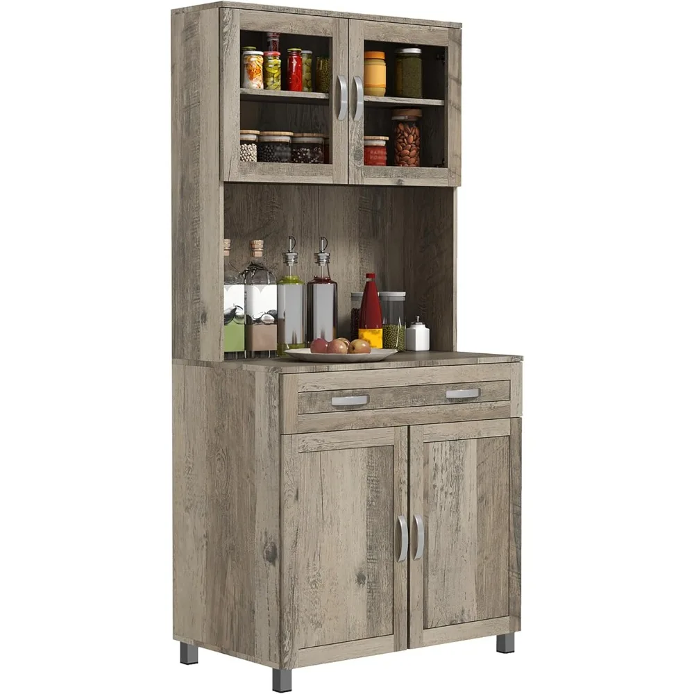 67 Inch Pantry, Modern Kitchen Cabinetry, Freestanding Storage Cabinet with Glass Doors, Adjustable Shelves and Drawers
67 Inch Pantry, Modern Kitchen Cabinetry, Freestanding Storage Cabinet with Glass Doors, Adjustable Shelves and Drawers