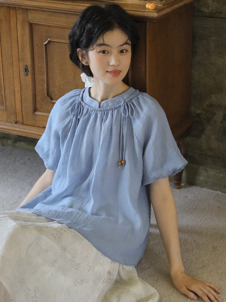 Nesoulum Sea Blue Новая женская свободная блузка в китайском стиле, летний винтажный топ из комфортного льняного материала с коротким рукавом
Nesoulum Sea Blue Новая женская свободная блузка в китайском стиле, летний винтажный топ из комфортного льняного материала с коротким рукавом