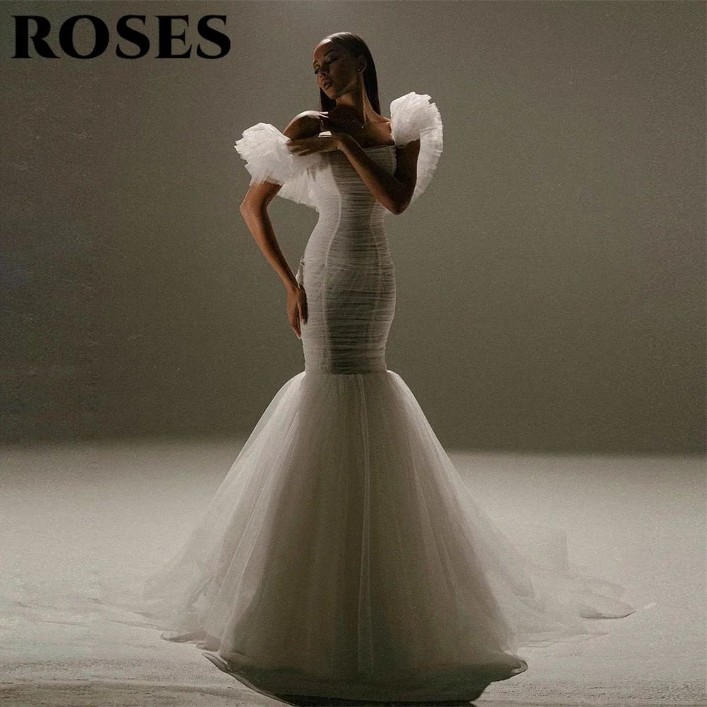 ROSES Simple White Elegant Prom Dresses Tulle Off the Shoulder Net Formal Gown with Pleats Trumpet Evening Dresses Customized
ROSES Simple White Elegant Prom Dresses Tulle Off the Shoulder Net Formal Gown with Pleats Trumpet Evening Dresses Customized