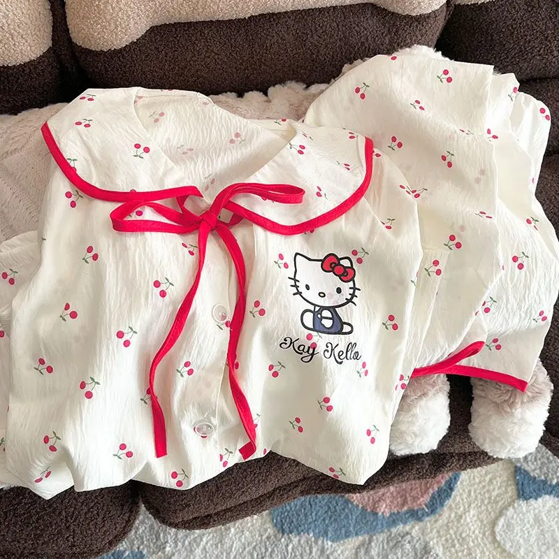 Sanrio Hello Kitty Doll Collar Pajama Set Kawaii Anime Cartoon Print Spring Autumn Long Sleeve Trousers Cute Girl Home Clothes
Sanrio Hello Kitty Doll Collar Pajama Set Kawaii Anime Cartoon Print Spring Autumn Long Sleeve Trousers Cute Girl Home Clothes
