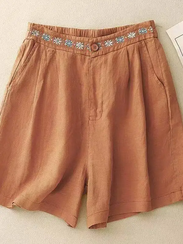Ladies Casual High Waist Embroidered Cotton Linen Wide Leg Short Pants Five Parts Summer Fashion Comfortable Loose Fit Trousers
Ladies Casual High Waist Embroidered Cotton Linen Wide Leg Short Pants Five Parts Summer Fashion Comfortable Loose Fit Trousers