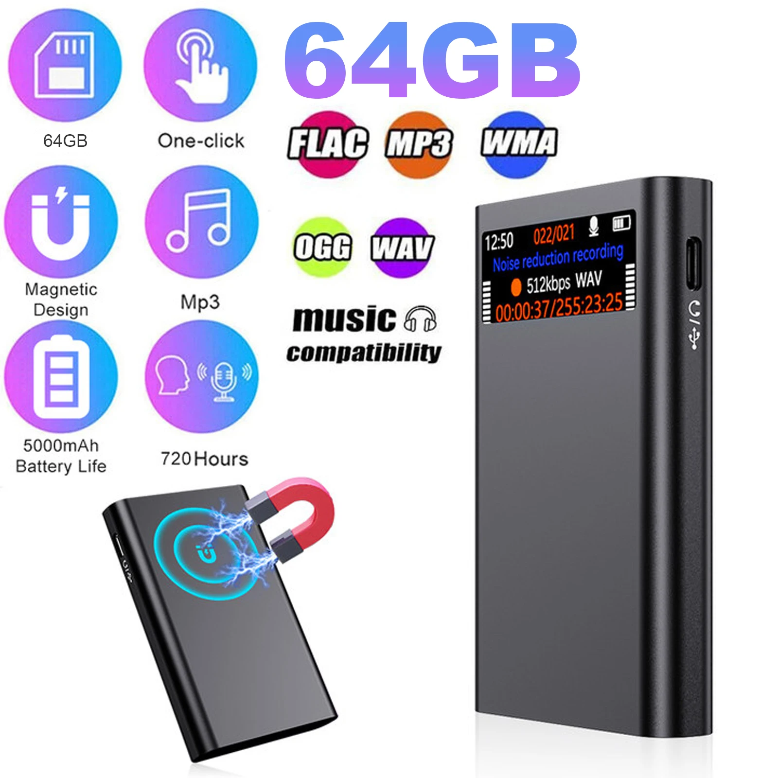 Mini Magnetic Dictaphone Recorder AI Powered Voice Recorder and Call Recorder with Screen Voice Activated Recording Device
Mini Magnetic Dictaphone Recorder AI Powered Voice Recorder and Call Recorder with Screen Voice Activated Recording Device
