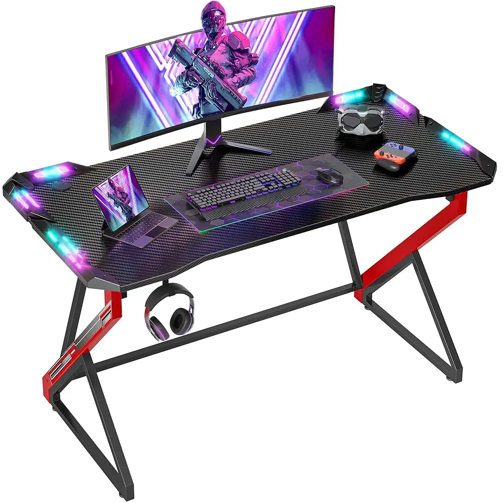 Gaming Desk With Led Lights, 40 H Computer Desk Z Shaped Gamer Workstation, Gaming Table With Carbon Fiber Surface, Pc Gamer
Gaming Desk With Led Lights, 40 H Computer Desk Z Shaped Gamer Workstation, Gaming Table With Carbon Fiber Surface, Pc Gamer